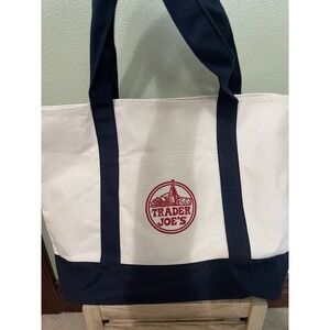 Trader Joe's  Navy Blue Canvas Tote Bag ~ New